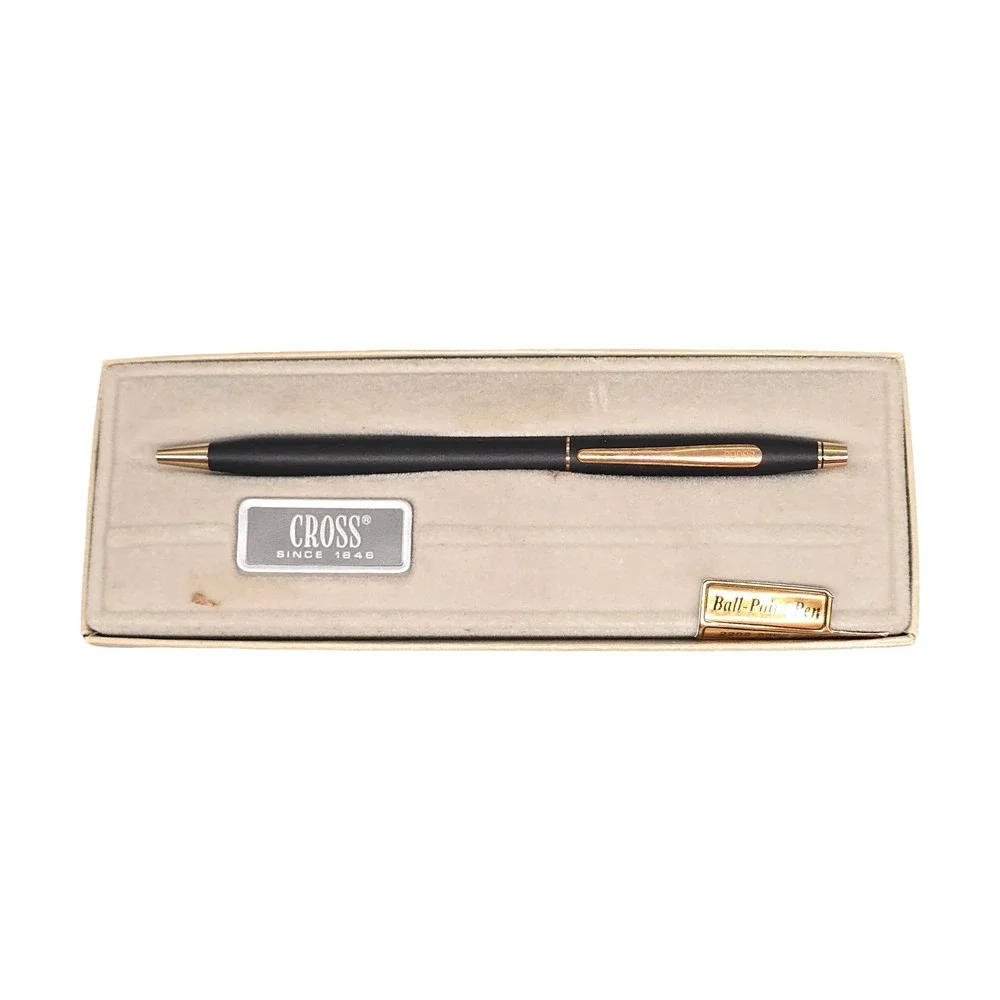 Cross Ballpoint Pen Classic Black 2502 Matte Gold Trim Vintage Personalized Doug